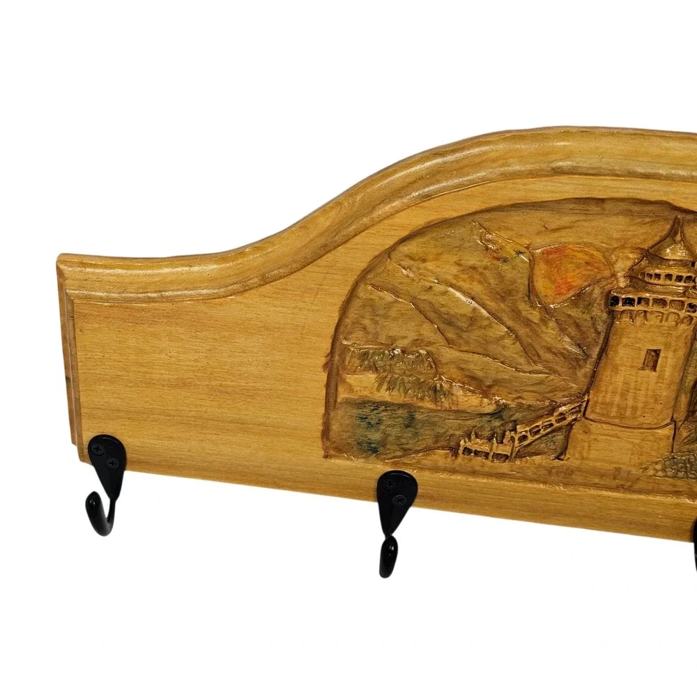 Vintage Lighthouse Scenic Wood Wall Mount Key Holder‎ Rack Hooks Coastal Decor